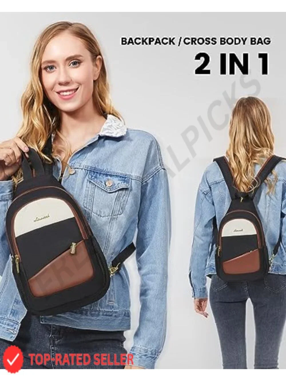 Convertible Sling Backpack for Women, Water-Resistant Travel Crossbody with 16